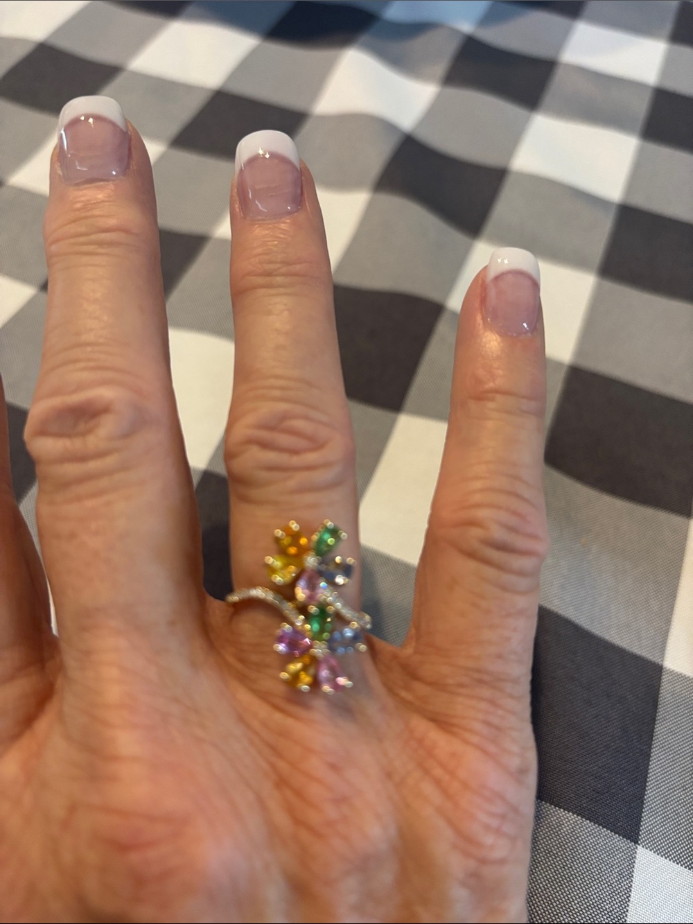 Effy Multicolor Genuine Sapphire Floral Gemstone Ring with diamonds in 14k Gold